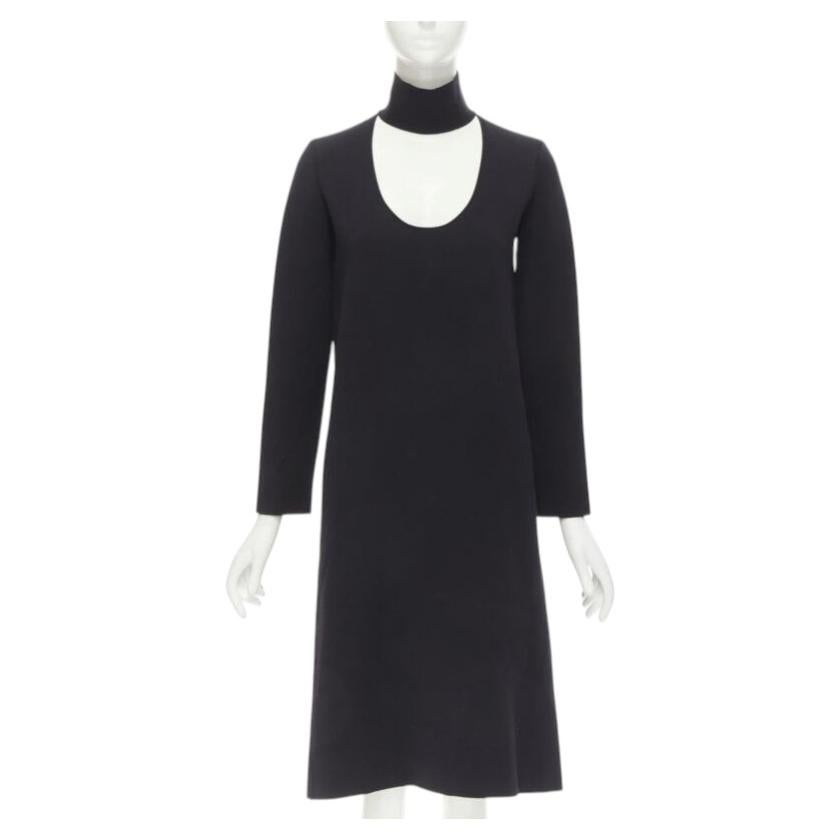 BOTTEGA VENETA 2019 Runway noir robe à col découpé en laine mélangée épaisse IT38 XS en vente