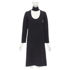 BOTTEGA VENETA 2019 Runway black thick wool blend cut out collar dress IT38 XS