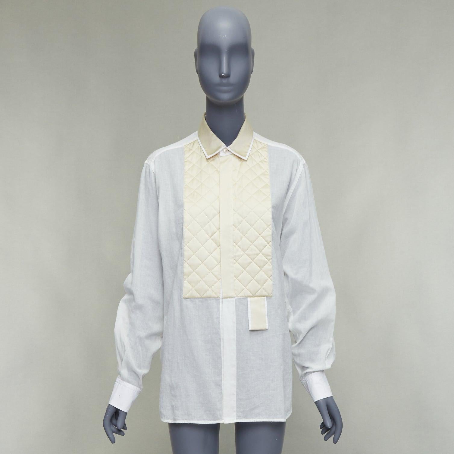 BOTTEGA VENETA 2019 white cotton cream silk blend quilted panels shirt IT42 M For Sale 5