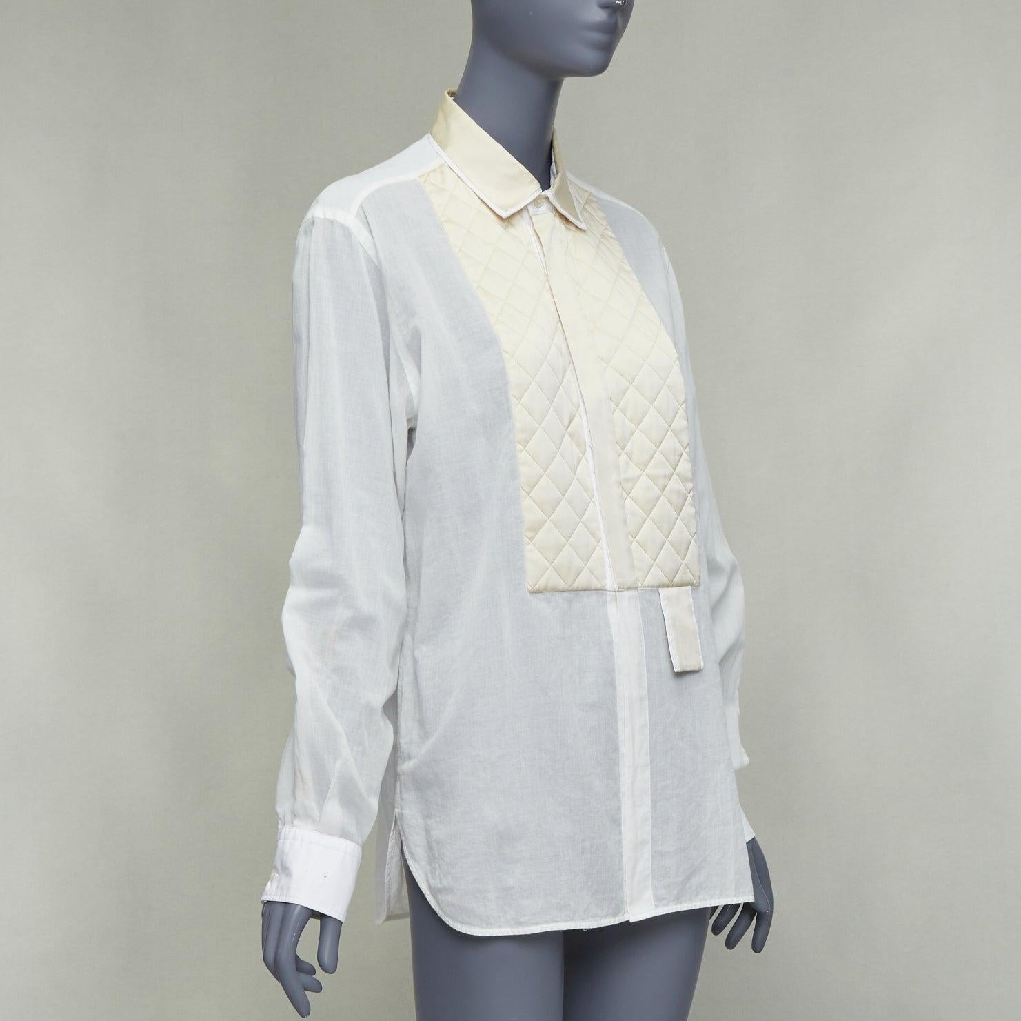 White BOTTEGA VENETA 2019 white cotton cream silk blend quilted panels shirt IT42 M For Sale