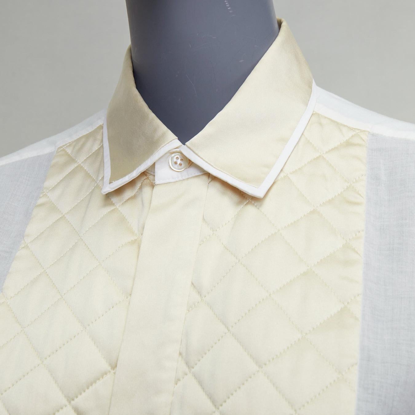 BOTTEGA VENETA 2019 white cotton cream silk blend quilted panels shirt IT42 M For Sale 2