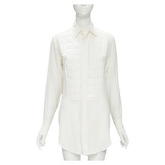 BOTTEGA VENETA 2020 100% silk quilte padded bib collar long line shirt IT38 XS
