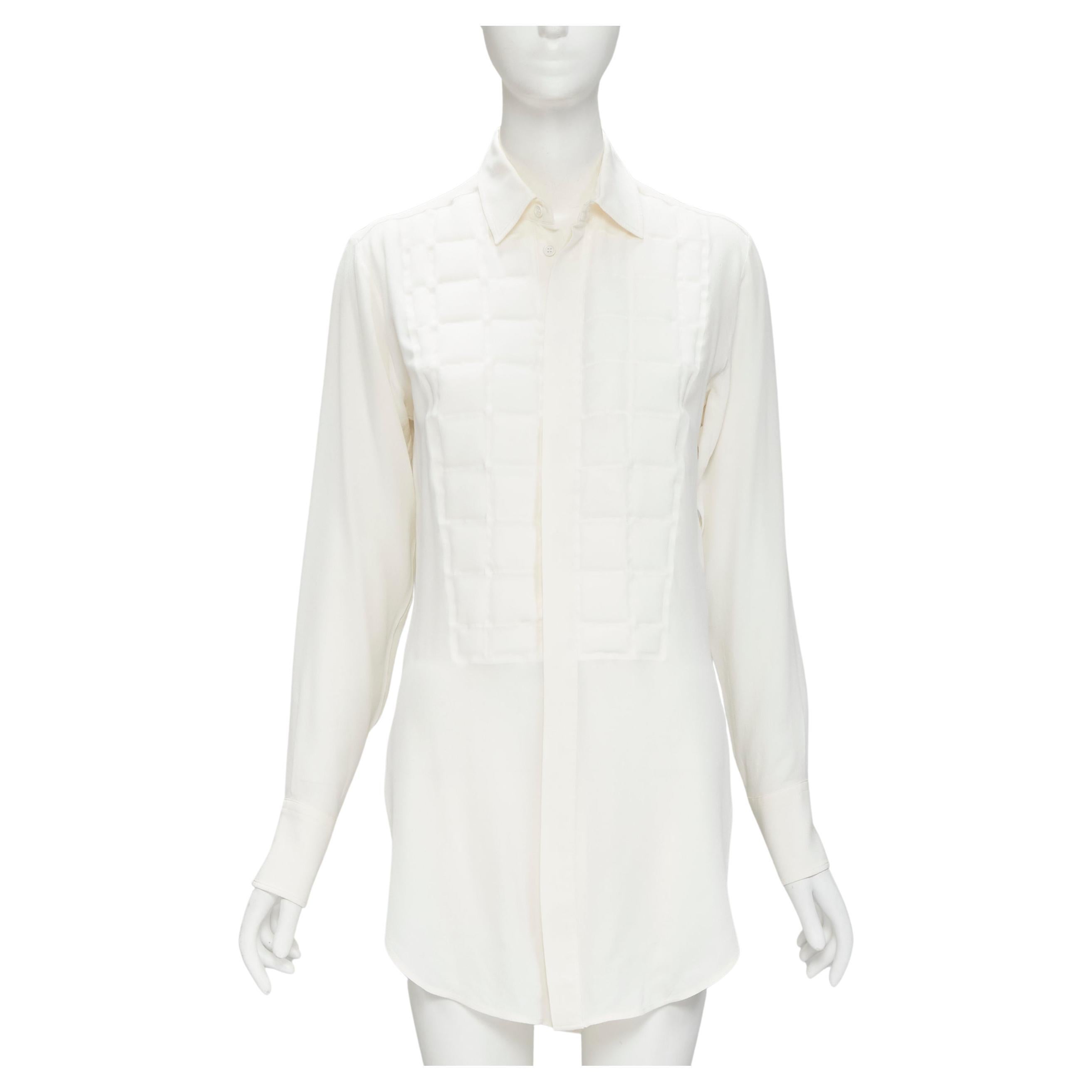 BOTTEGA VENETA 2020 100% silk quilte padded bib collar long line shirt IT38 XS For Sale