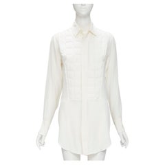 BOTTEGA VENETA 2020 100% silk quilte padded bib collar long line shirt IT38 XS