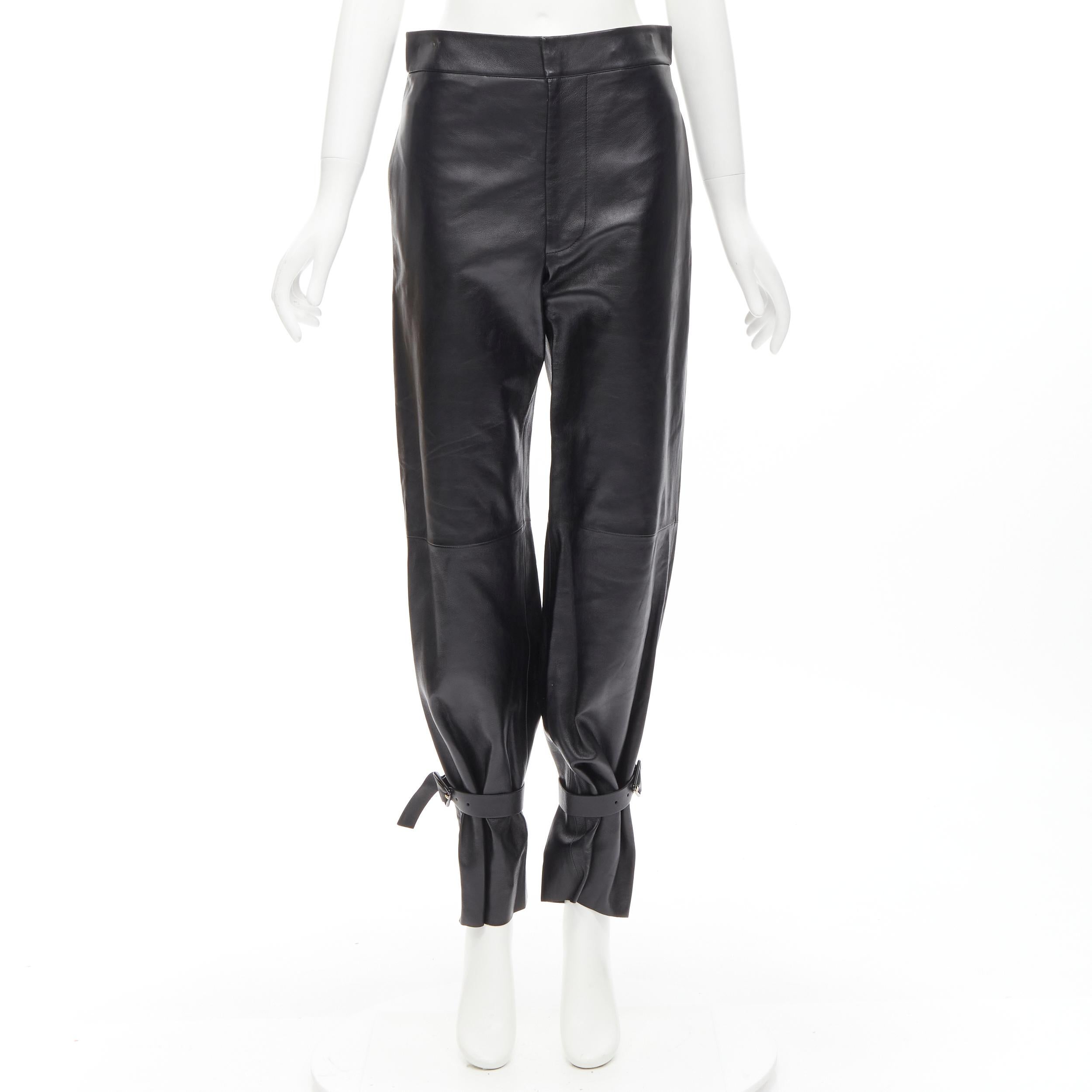 BOTTEGA VENETA 2020 Signature Triangle buckle tied cuff leather pants FR36 S For Sale 2