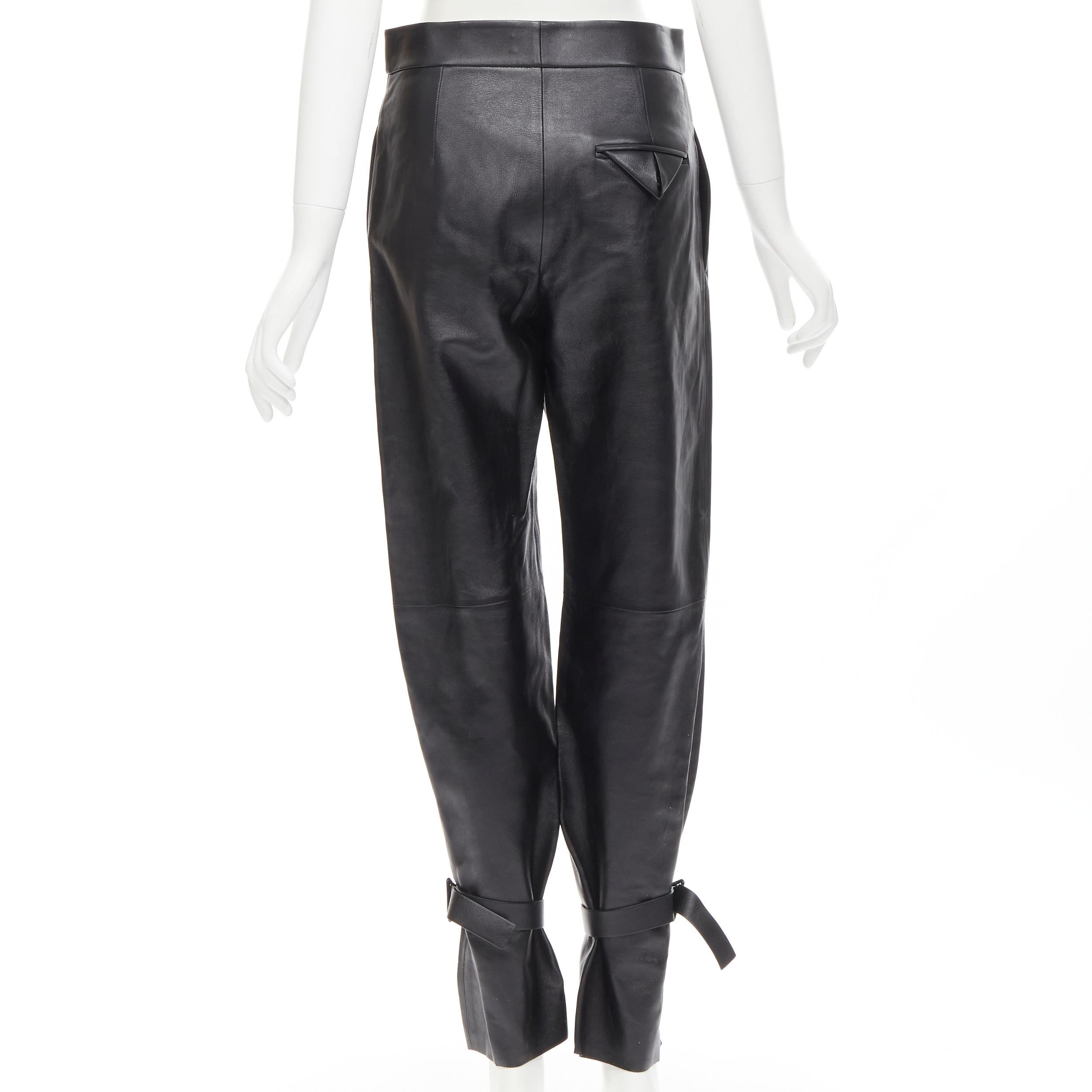 Black BOTTEGA VENETA 2020 Signature Triangle buckle tied cuff leather pants FR36 S For Sale