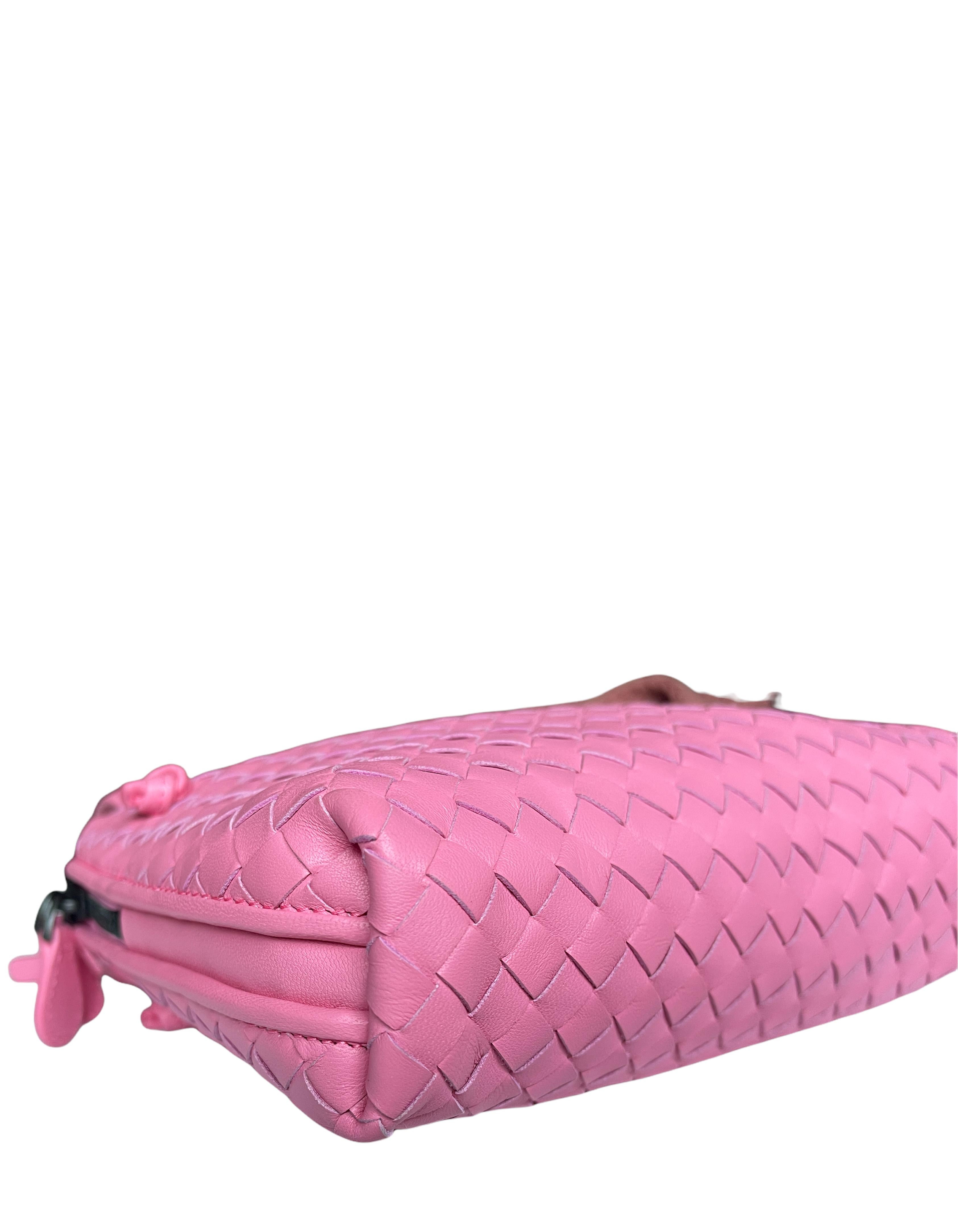 Bottega Veneta 2021 Bubblegum Pink Nappa Intrecciato Nodini Crossbody Bag In Excellent Condition In New York, NY