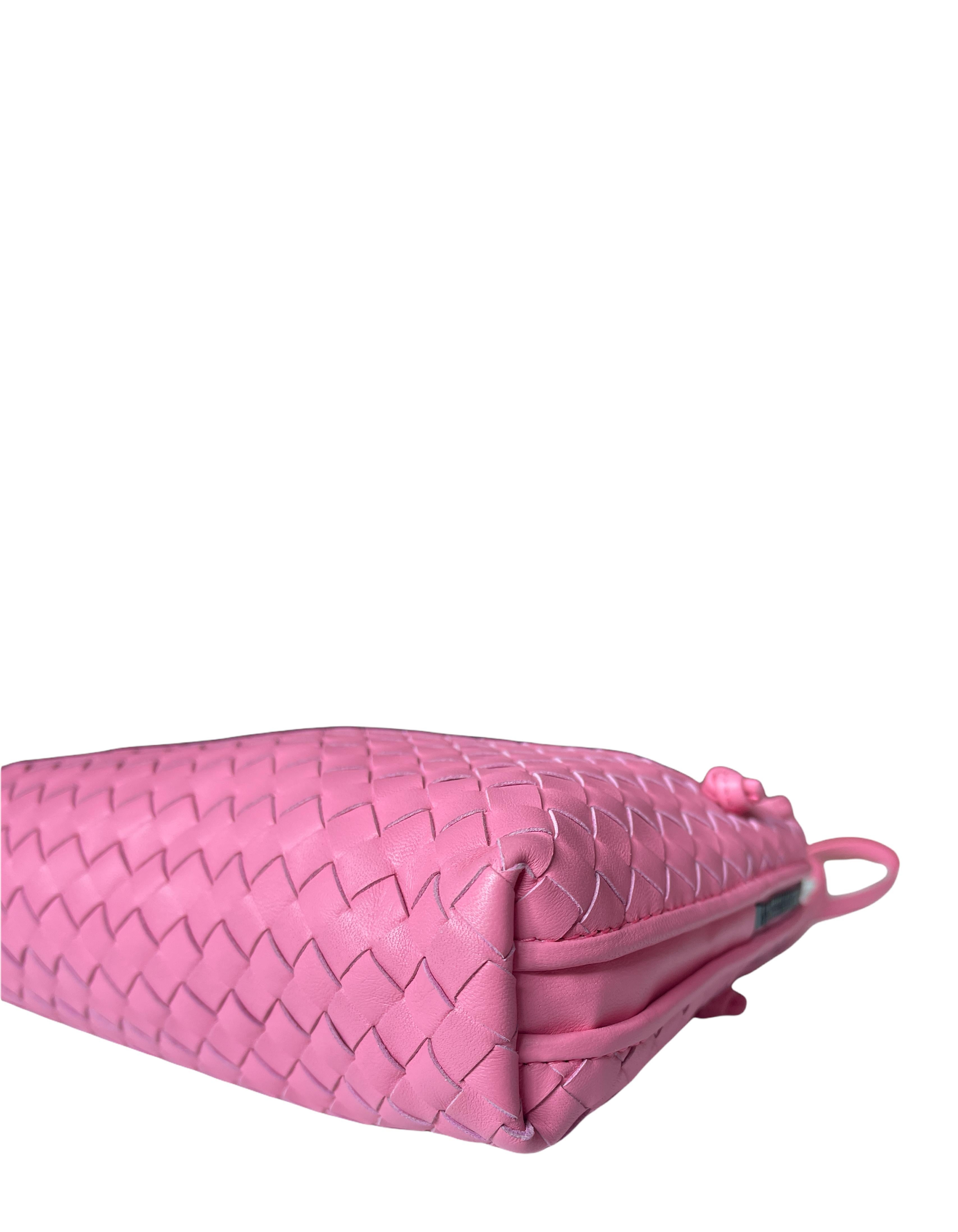 Women's Bottega Veneta 2021 Bubblegum Pink Nappa Intrecciato Nodini Crossbody Bag