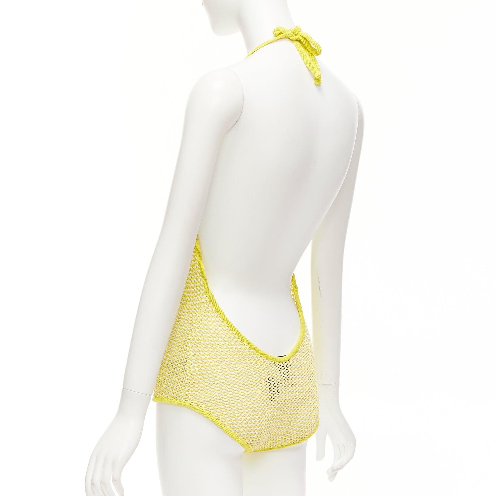 BOTTEGA VENETA 2021 Fishnet Body yellow white knitted halter leotard top S For Sale 1