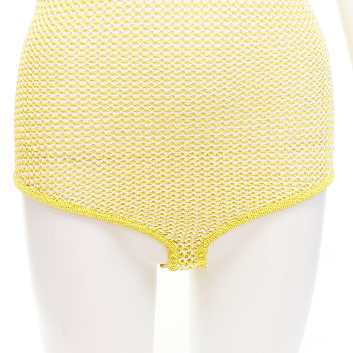 BOTTEGA VENETA 2021 Fishnet Body yellow white knitted halter leotard top S For Sale 2