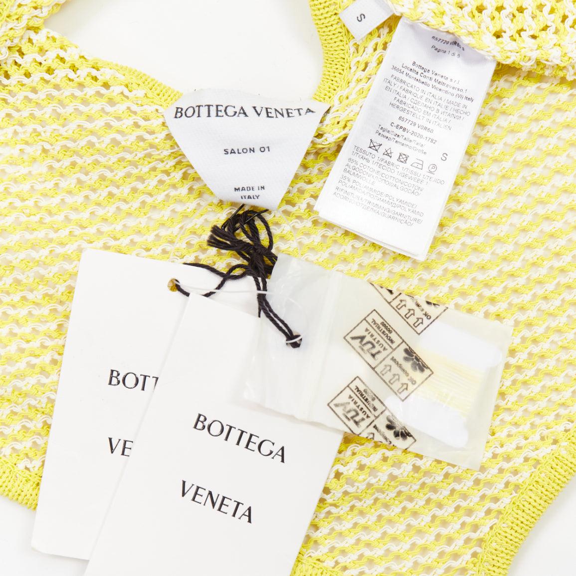 BOTTEGA VENETA 2021 Fishnet Body yellow white knitted halter leotard top S For Sale 3