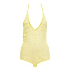 BOTTEGA VENETA 2021 Fishnet Body yellow white knitted halter leotard top S