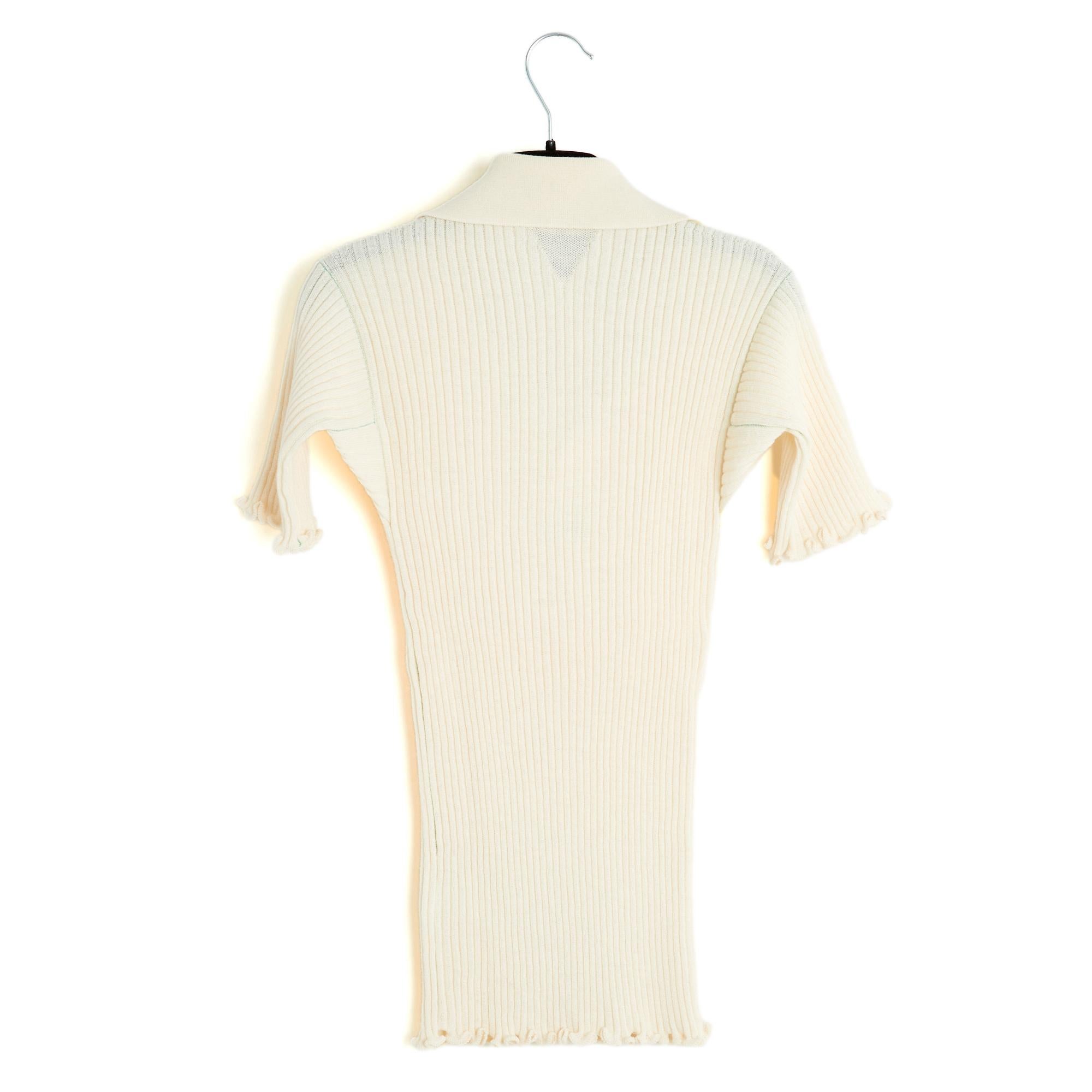 Donna Bottega Veneta 2021 Top XL FR42 Ecru Wool Knit Polo Top UK14 US12 in vendita