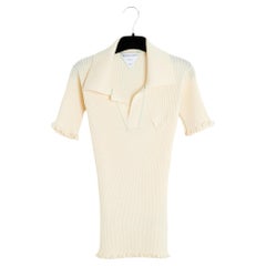 Bottega Veneta 2021 Top XL FR42 Ecru Wool Knit Polo Top UK14 US12