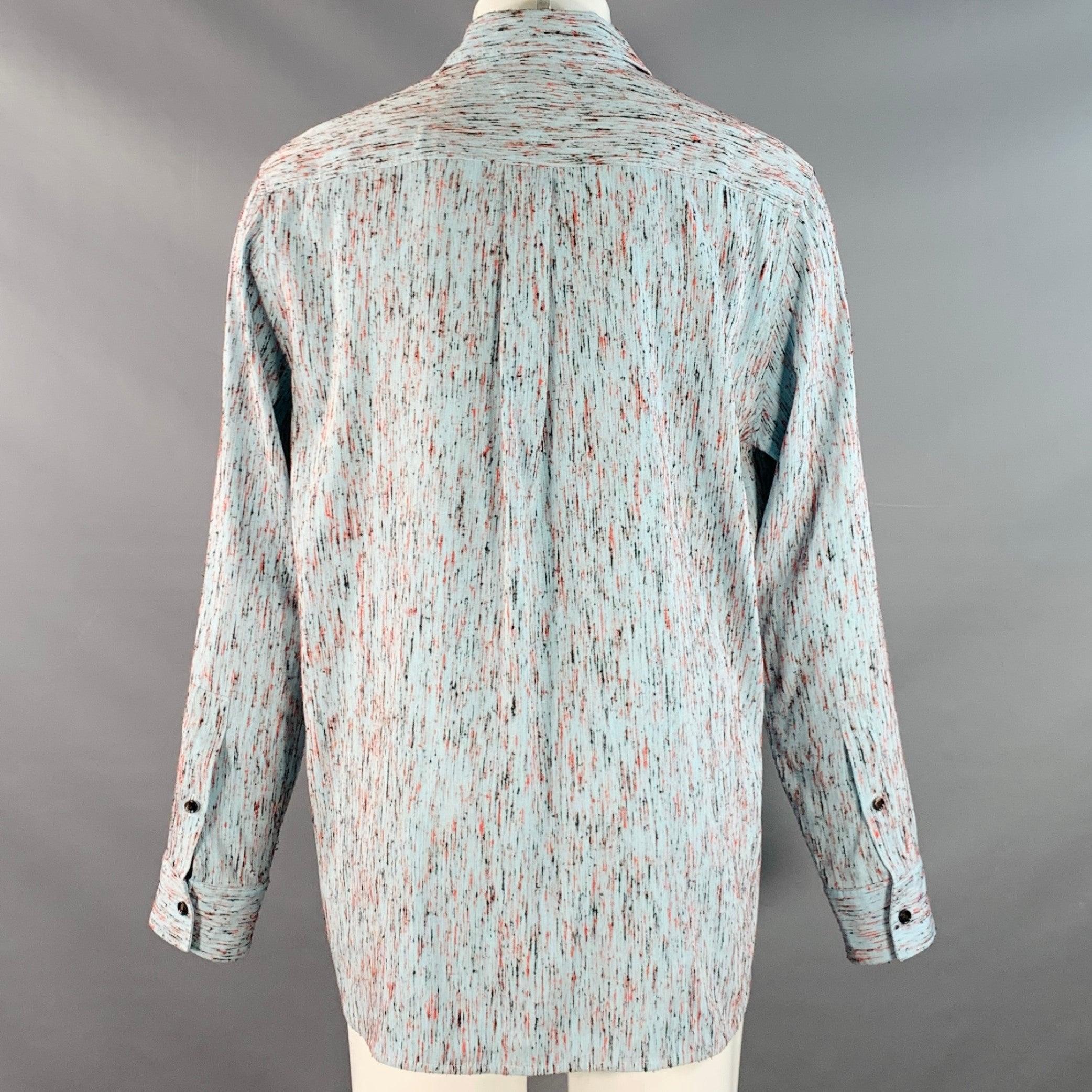BOTTEGA VENETA 2023 Size M Blue Red Textured Oversized One Pocket Long Sleeve Shirt (Chemise à manches longues avec une seule poche) Pour hommes en vente
