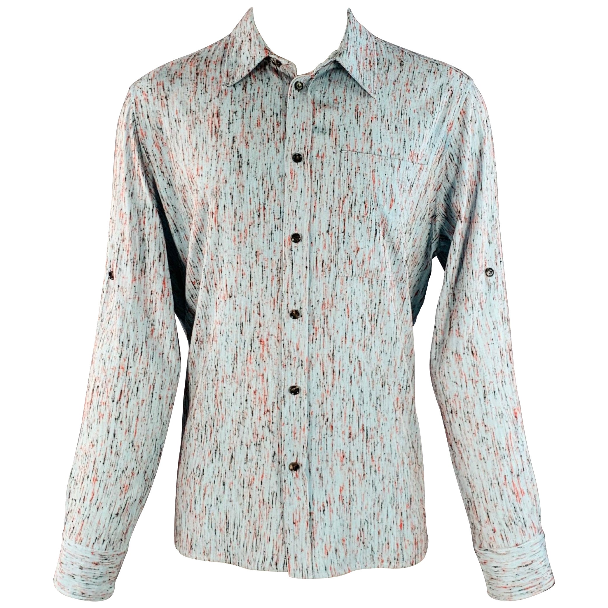BOTTEGA VENETA 2023 Size M Blue Red Textured Oversized One Pocket Long Sleeve Shirt (Chemise à manches longues avec une seule poche) en vente