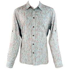 Bottega Veneta 2023 Taglia M Blu Rosso Textured Oversized One Pocket Long Sleeve Shirt