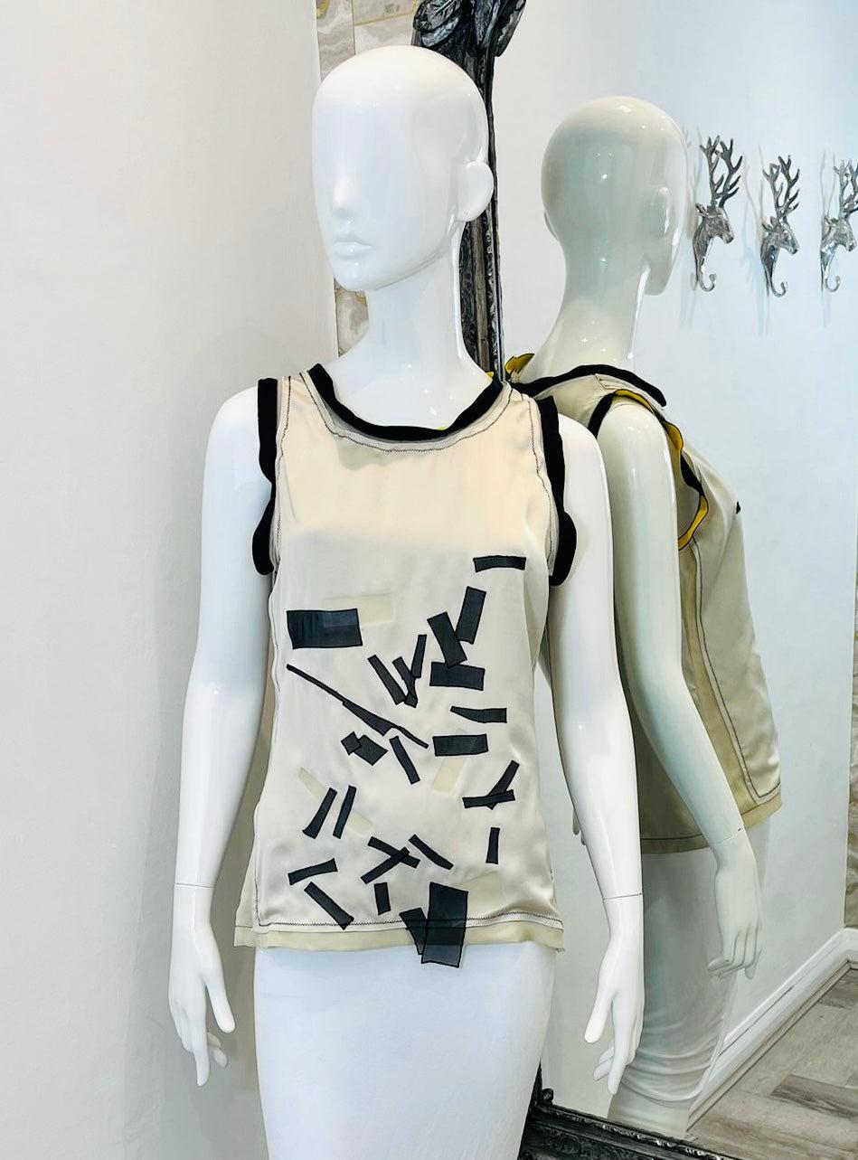 Gray Bottega Veneta 3D Layered Silk & Cashmere Printed Top & Cardigan Set For Sale