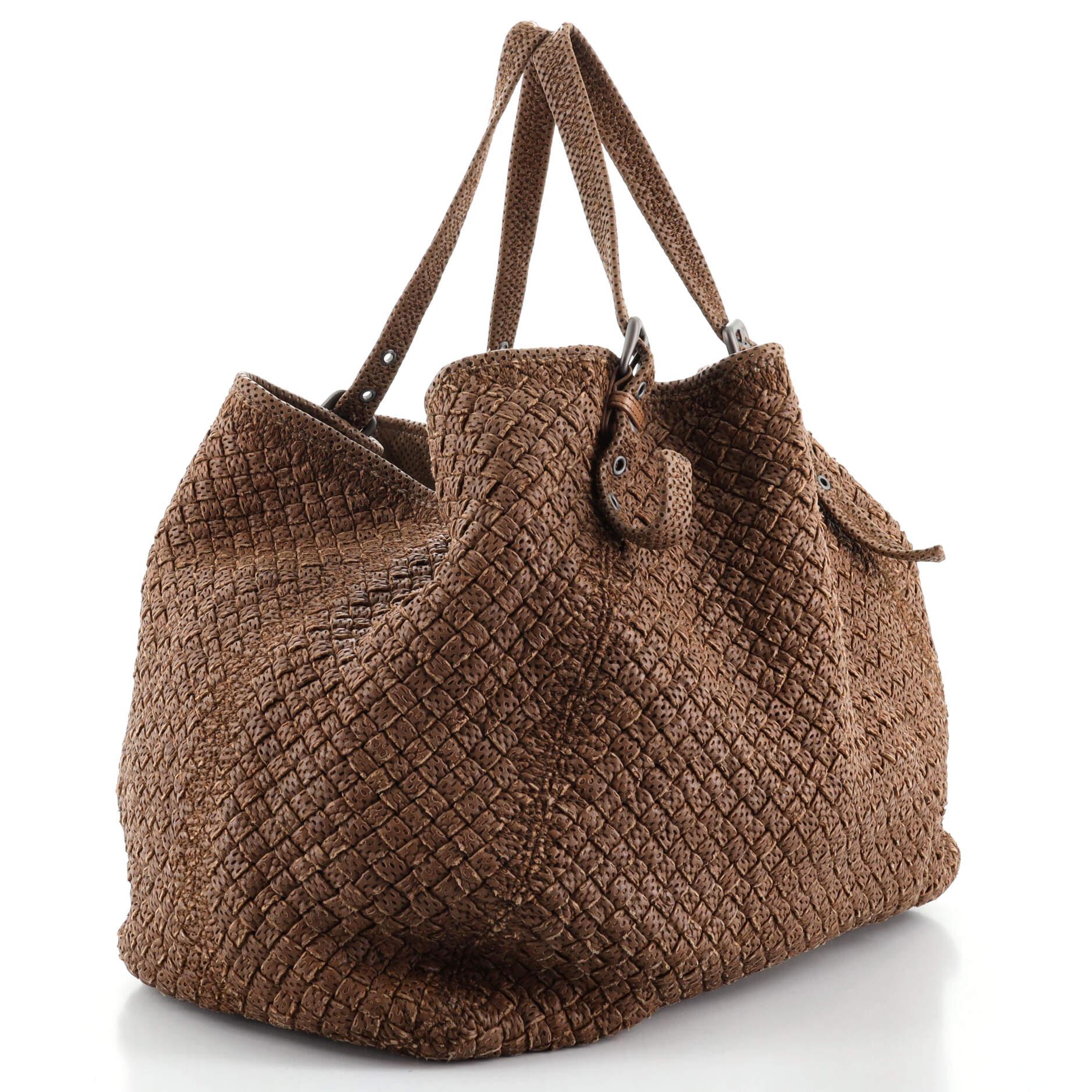 Brown Bottega Veneta A-Shape Tote Intrecciato Karung Large