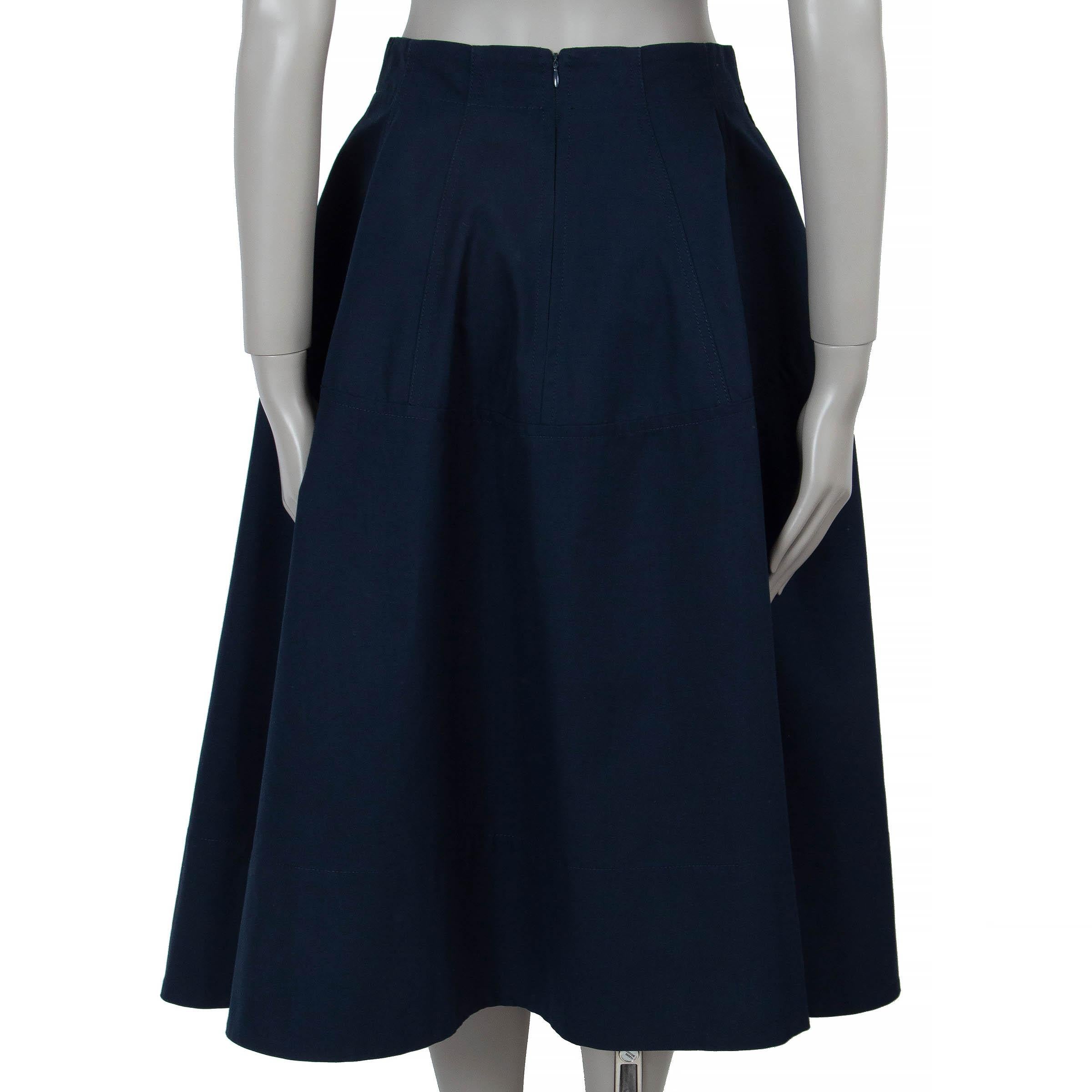 BOTTEGA VENETA Jupe midi en coton bleu Abysse 2022 HIGH-LOW CANvas 36 XS to S Excellent état - En vente à Zürich, CH