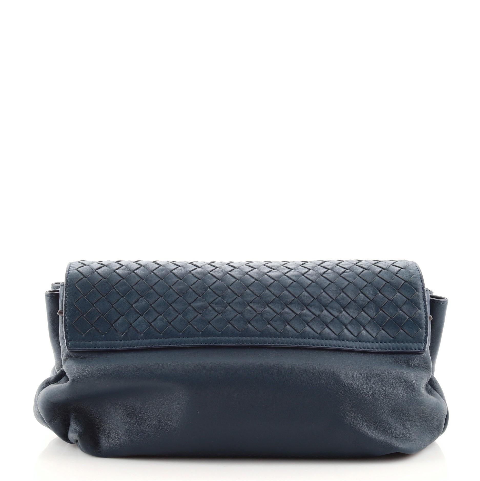 Bottega Veneta Accordion Flap Messenger Leather with Intrecciato Medium In Good Condition In NY, NY
