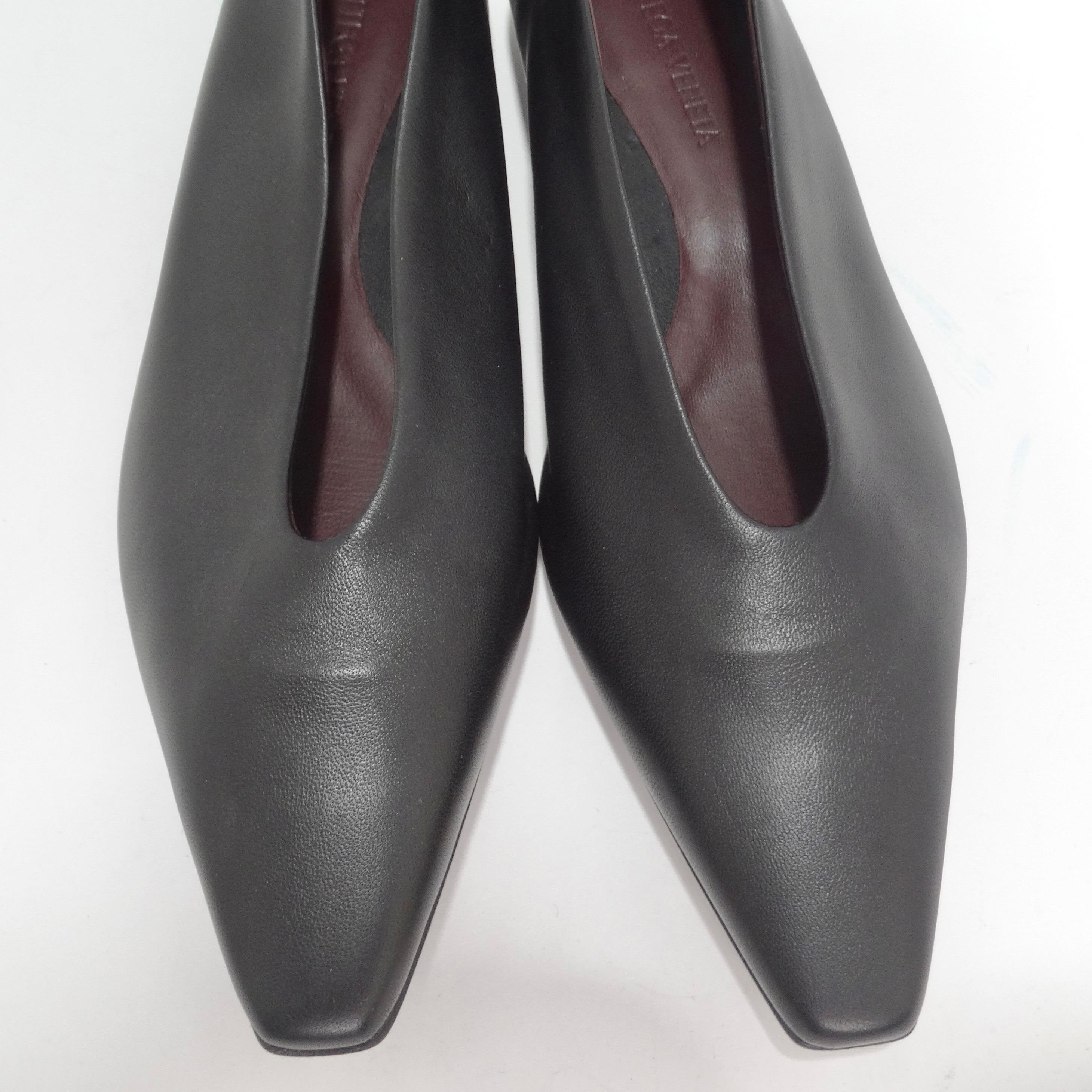 Bottega Veneta Almond Black Leather Flats For Sale 1