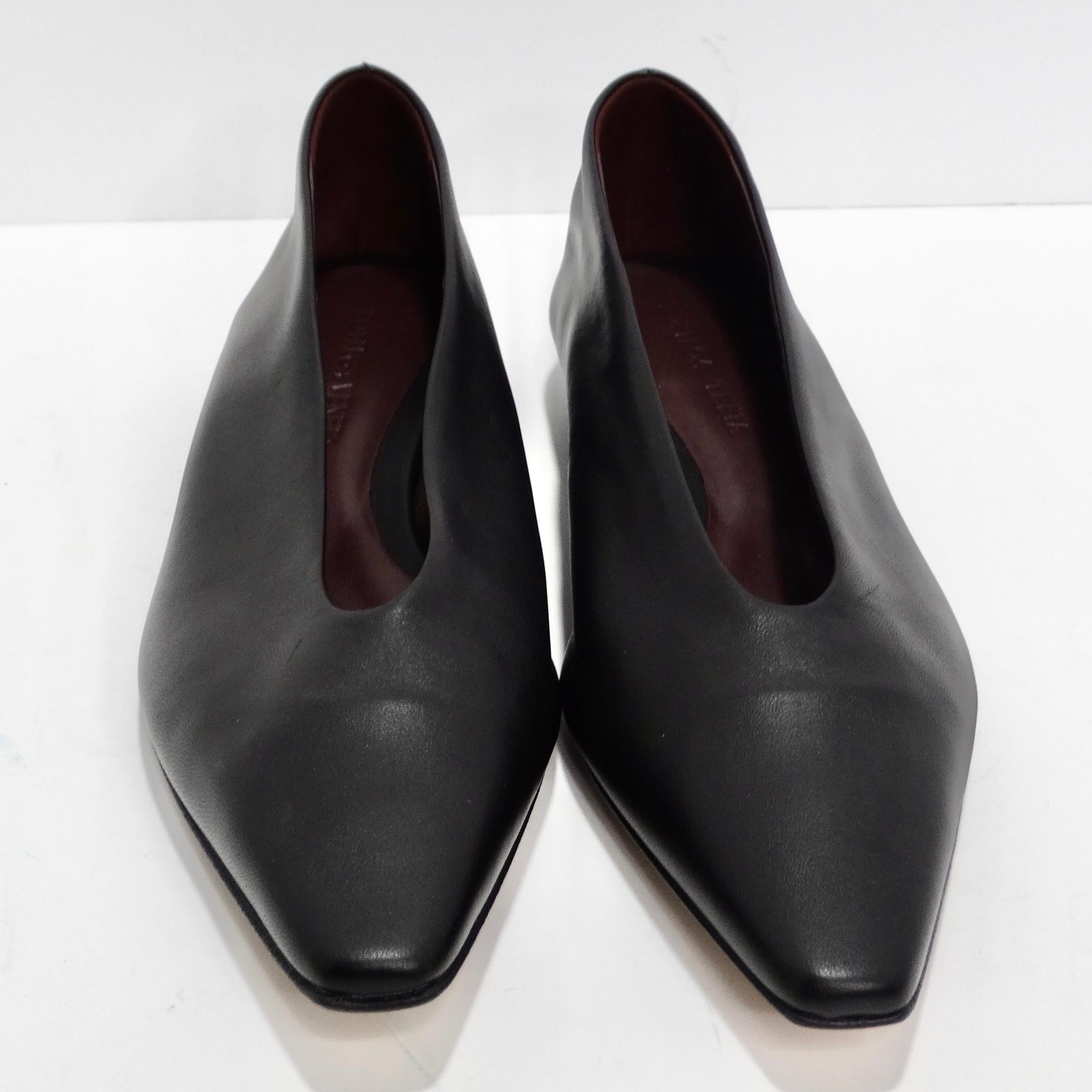 Bottega Veneta Almond Black Leather Flats For Sale 2
