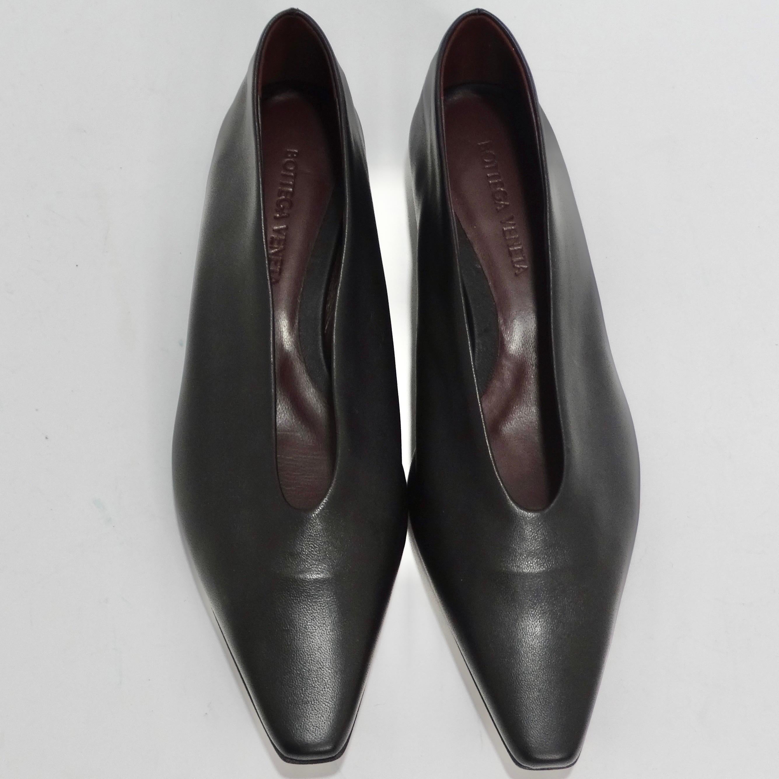 Bottega Veneta Almond Black Leather Flats For Sale 3