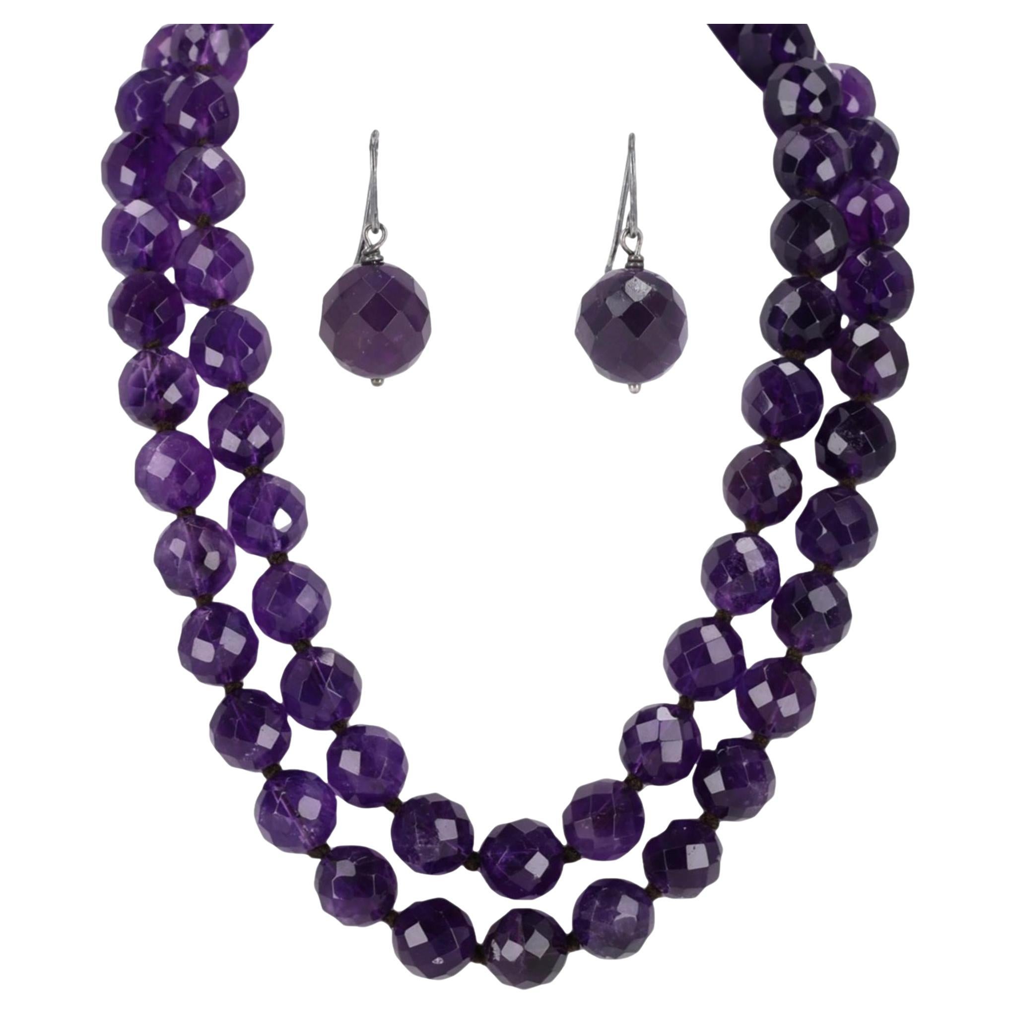 Bottega Veneta Amethyst Beaded Necklace & Matching Earrings Set