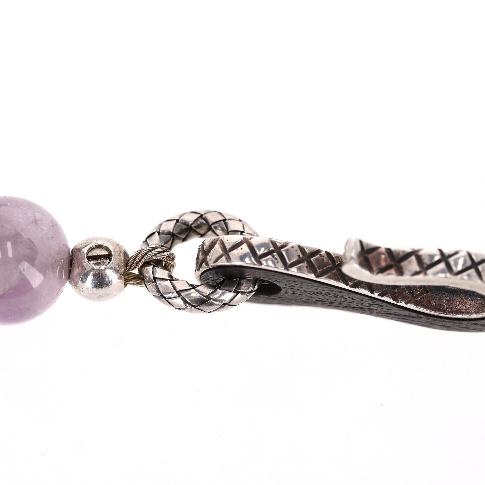 Bottega Veneta Amythest,  Rose Quartz, Sterling Silver & Wood Necklace with Onyx For Sale 3