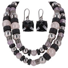 Bottega Veneta Amythest,  Rose Quartz, Sterling Silver & Wood Necklace with Onyx