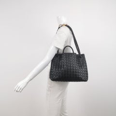 Bottega Veneta Andiamo Medium Black Intrecciato Leather Handbag
