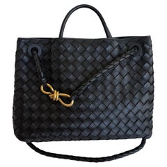 Bottega Veneta Andiamo Medium Black Intrecciato Leather Handbag