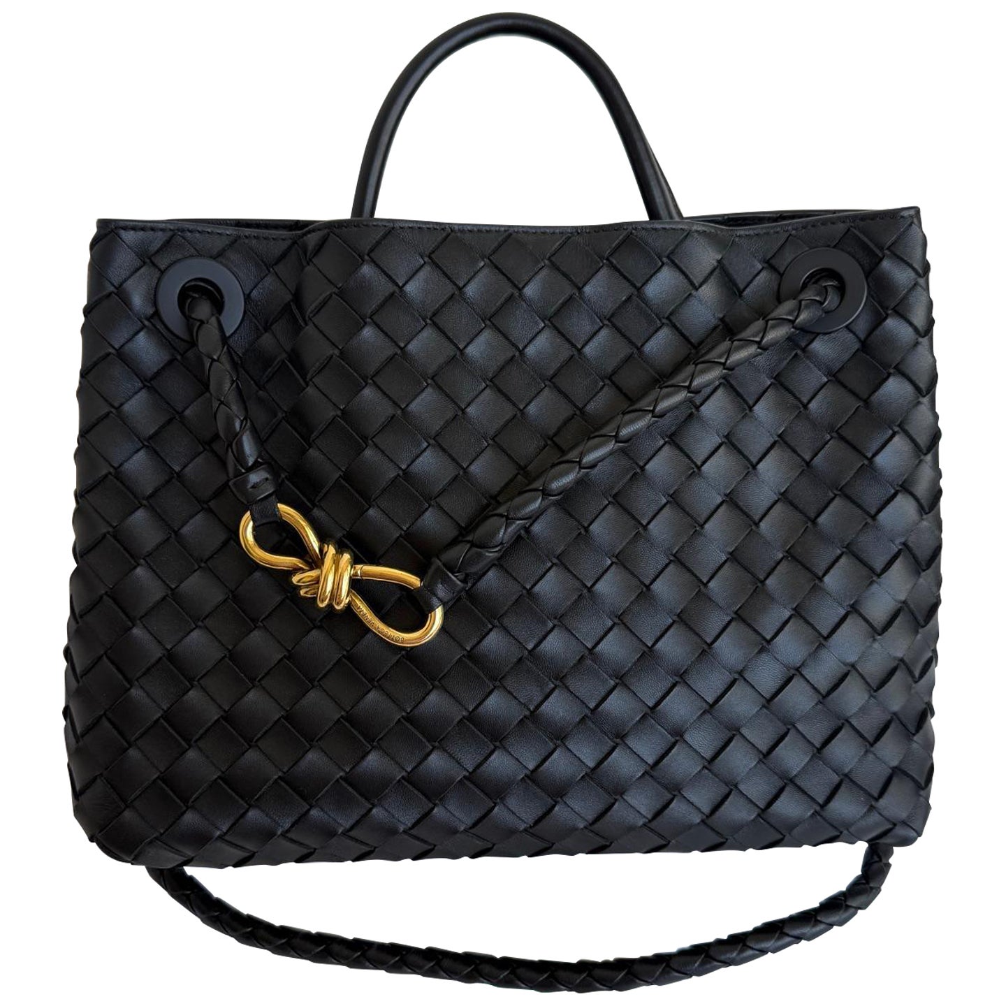 Bottega Veneta Andiamo Medium Schwarz Intrecciato Lederhandtasche im Angebot