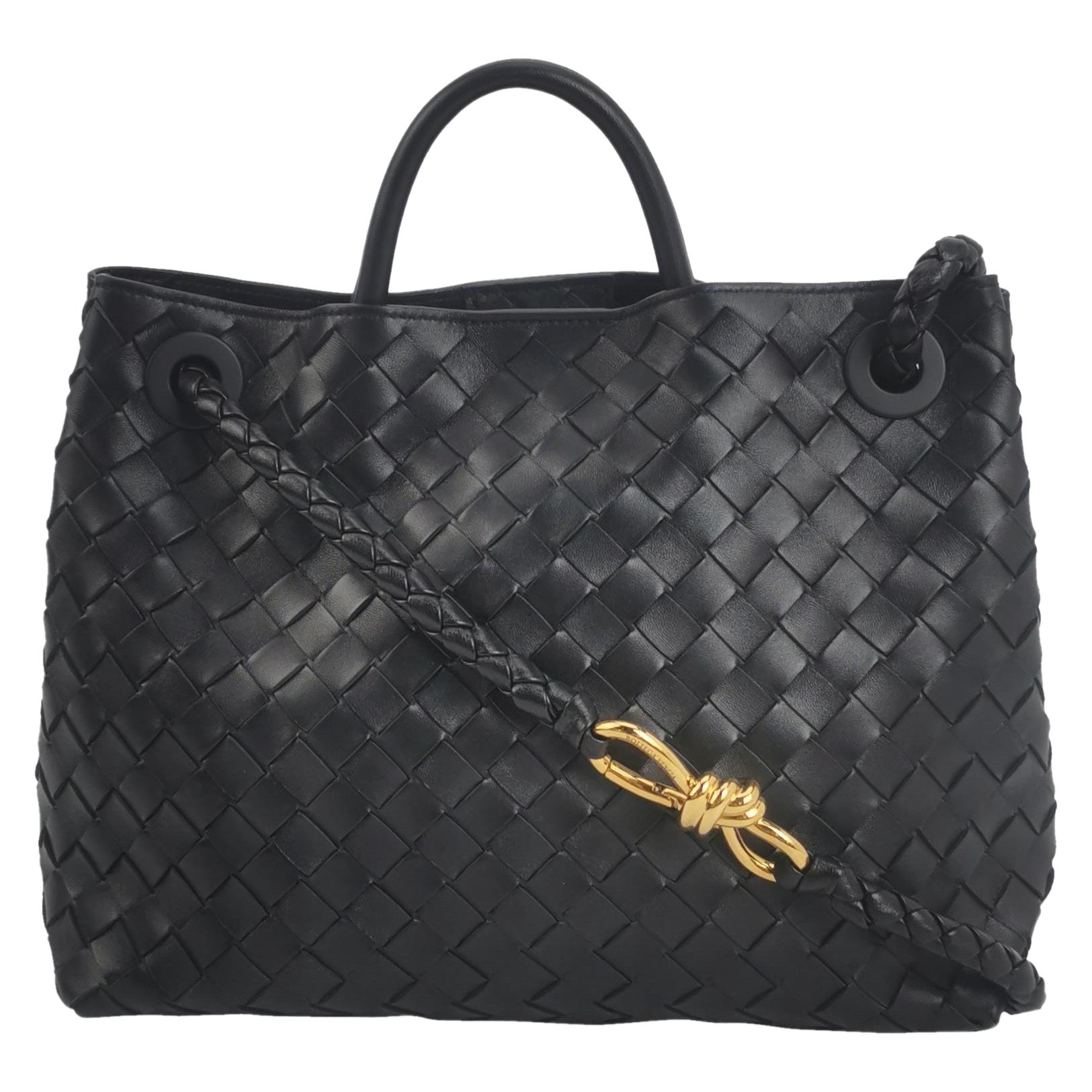 Bottega Veneta Andiamo Medium Black Intrecciato Leather Handbag