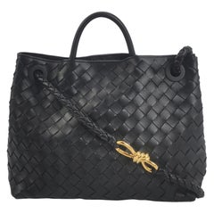 Bottega Veneta Andiamo Medium Black Intrecciato Leather Handbag