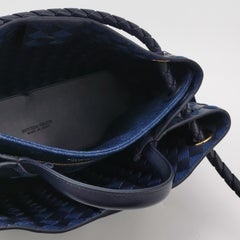 Bottega Veneta Andiamo Medium Navy Leather and Denim Intrecciato Leather Handbag