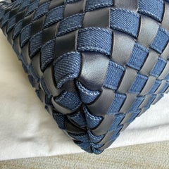 Bottega Veneta Andiamo Medium Navy Leather and Denim Intrecciato Leather Handbag