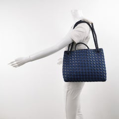Bottega Veneta Andiamo Medium Navy Leather and Denim Intrecciato Leather Handbag