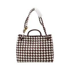 Bottega Veneta Andiamo Medium White and Burgundy Checkered Intrecciato Leather