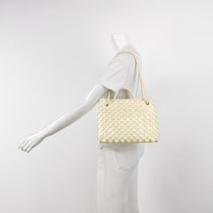Bottega Veneta Andiamo Small Butter Yellow Fish Scale Patent Leather Handbag