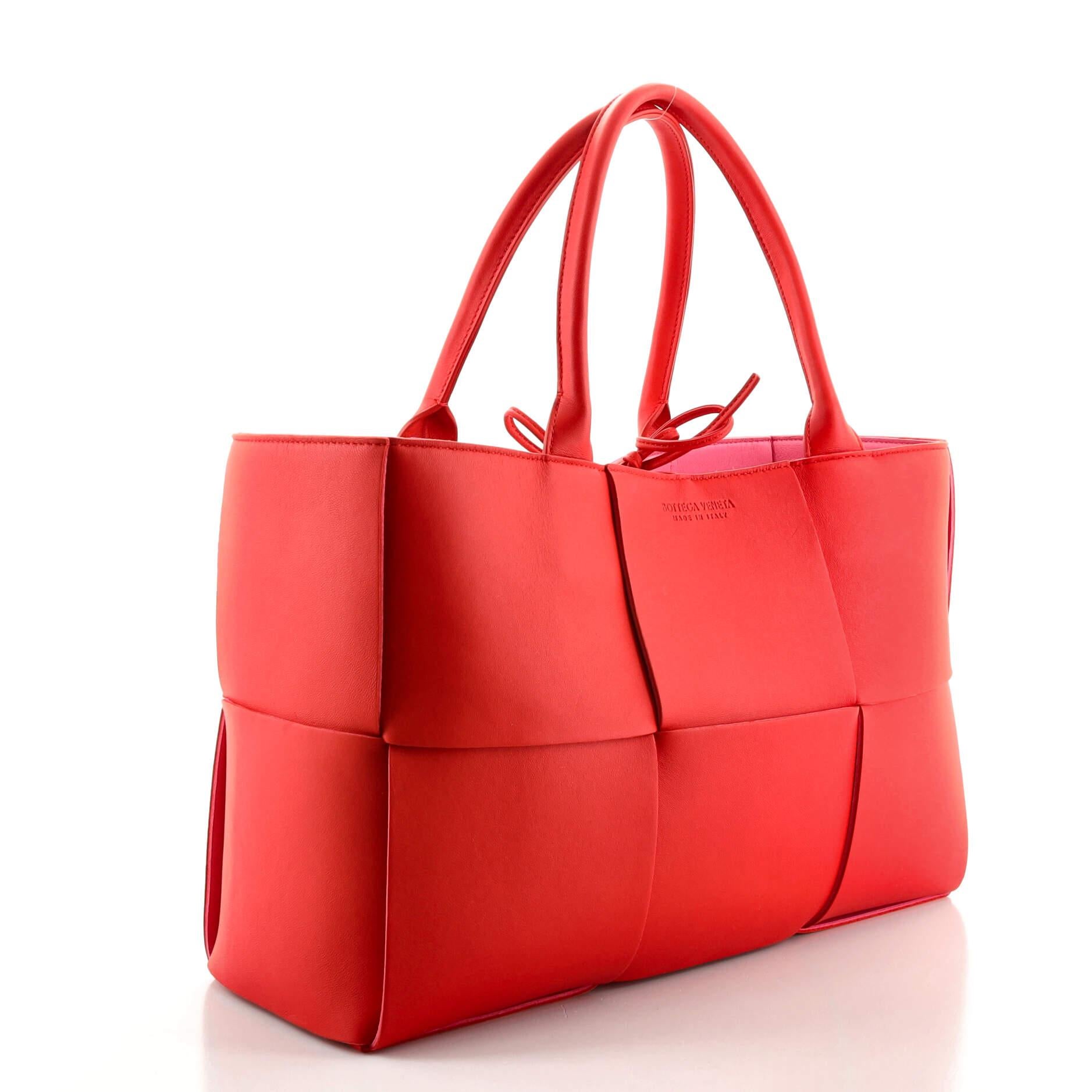 Red Bottega Veneta Arco Tote Maxi Intrecciato Leather Medium