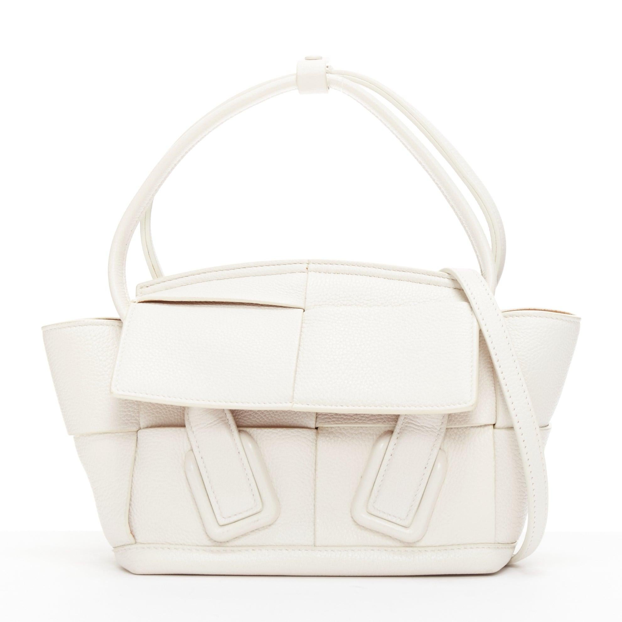 BOTTEGA VENETA Arco white textured intrecciato leather woven small crossbody bag For Sale 2