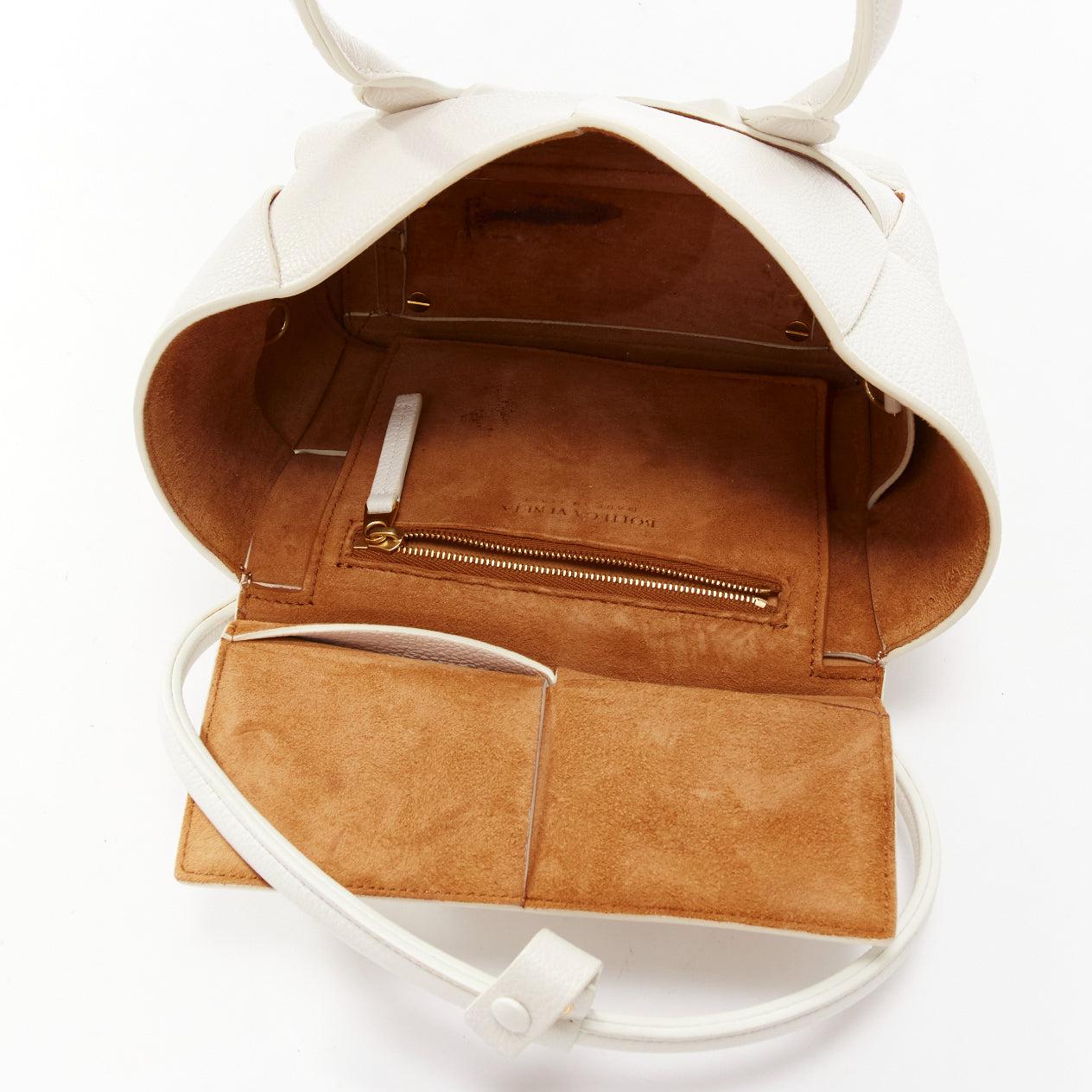 BOTTEGA VENETA Arco white textured intrecciato leather woven small crossbody bag For Sale 5