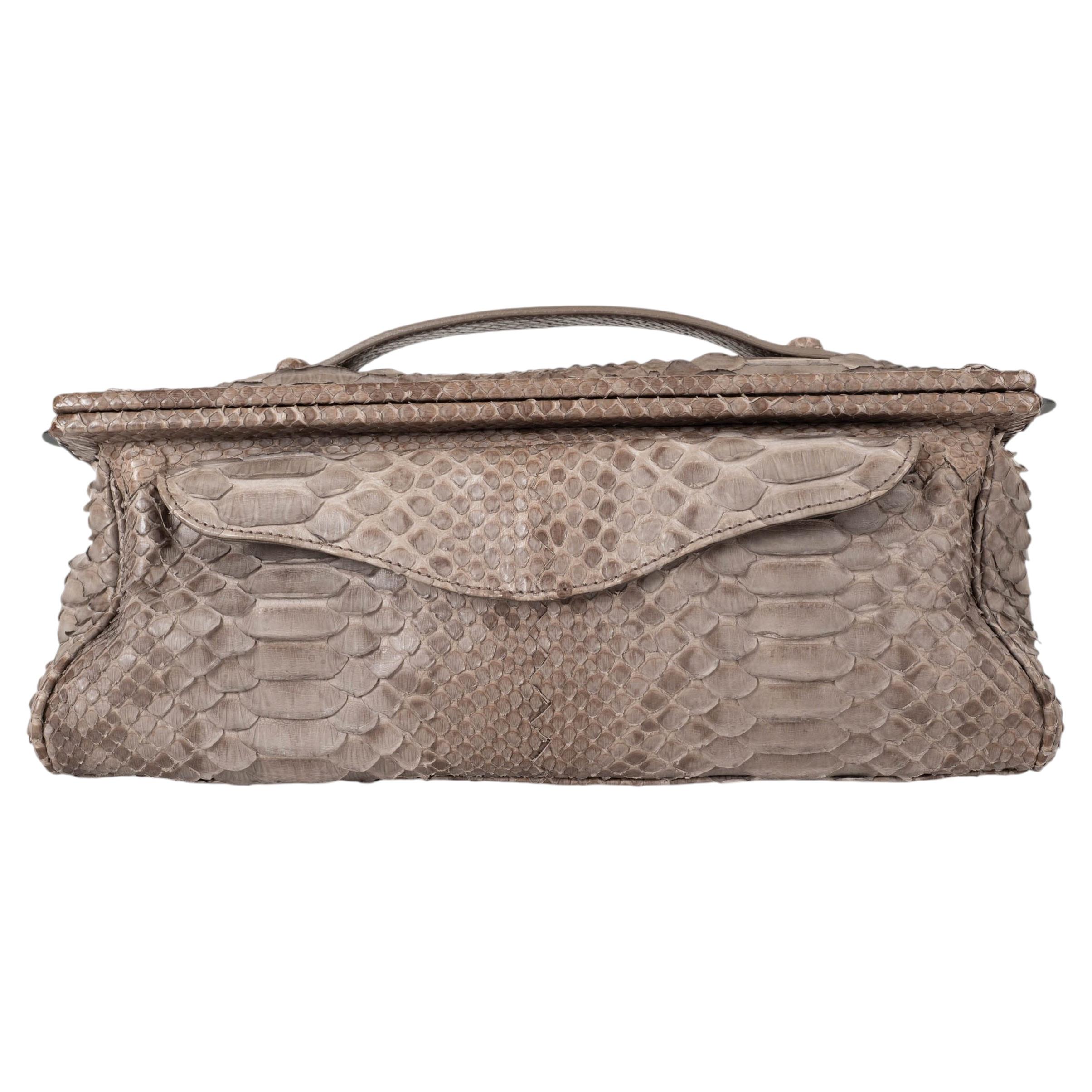 Bottega Veneta Ash taupe 2008 WAXED PYTHON TOP HANDLE Pochette