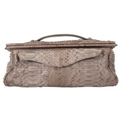 BOTTEGA VENETA Ash taupe 2008 WAXED PYTHON TOP HANDLE Clutch Bag