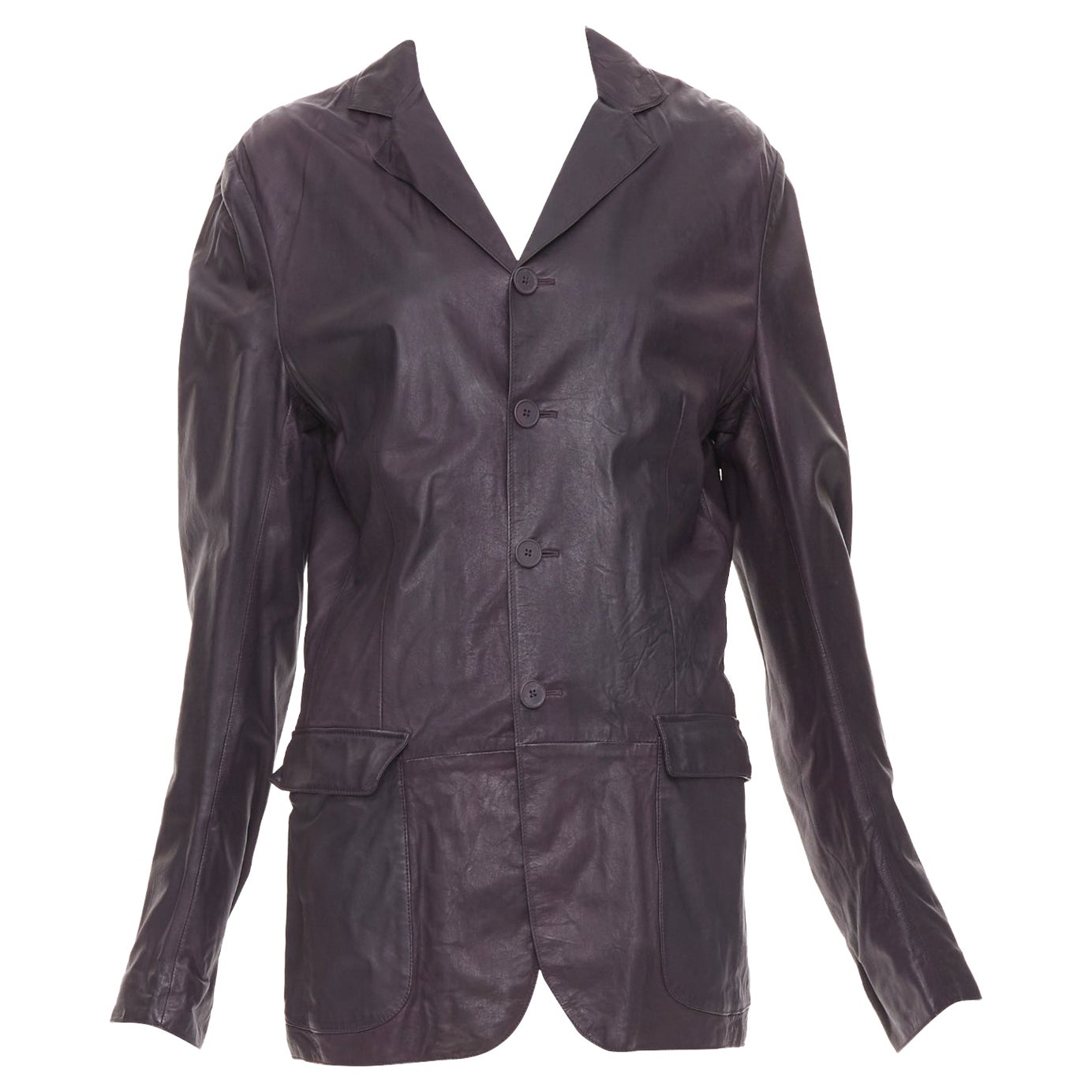Pre-owned Tomas Maier Bottega Veneta Aubergine Washed Leather Flap Pockets Fitted Jacket It48 M In Black