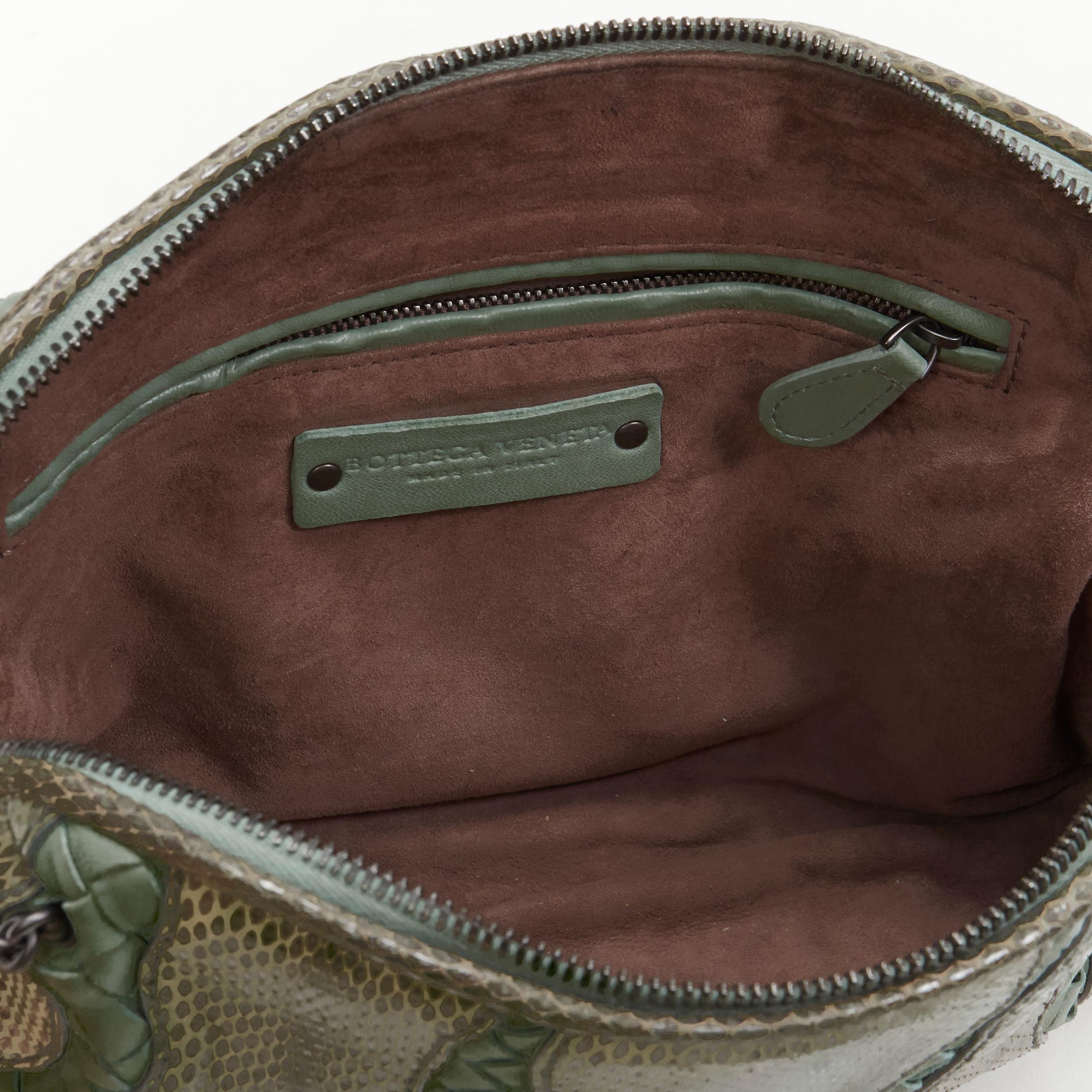 BOTTEGA VENETA Ayers watersnake green Intrecciato woven top zip crossbody bag For Sale 7
