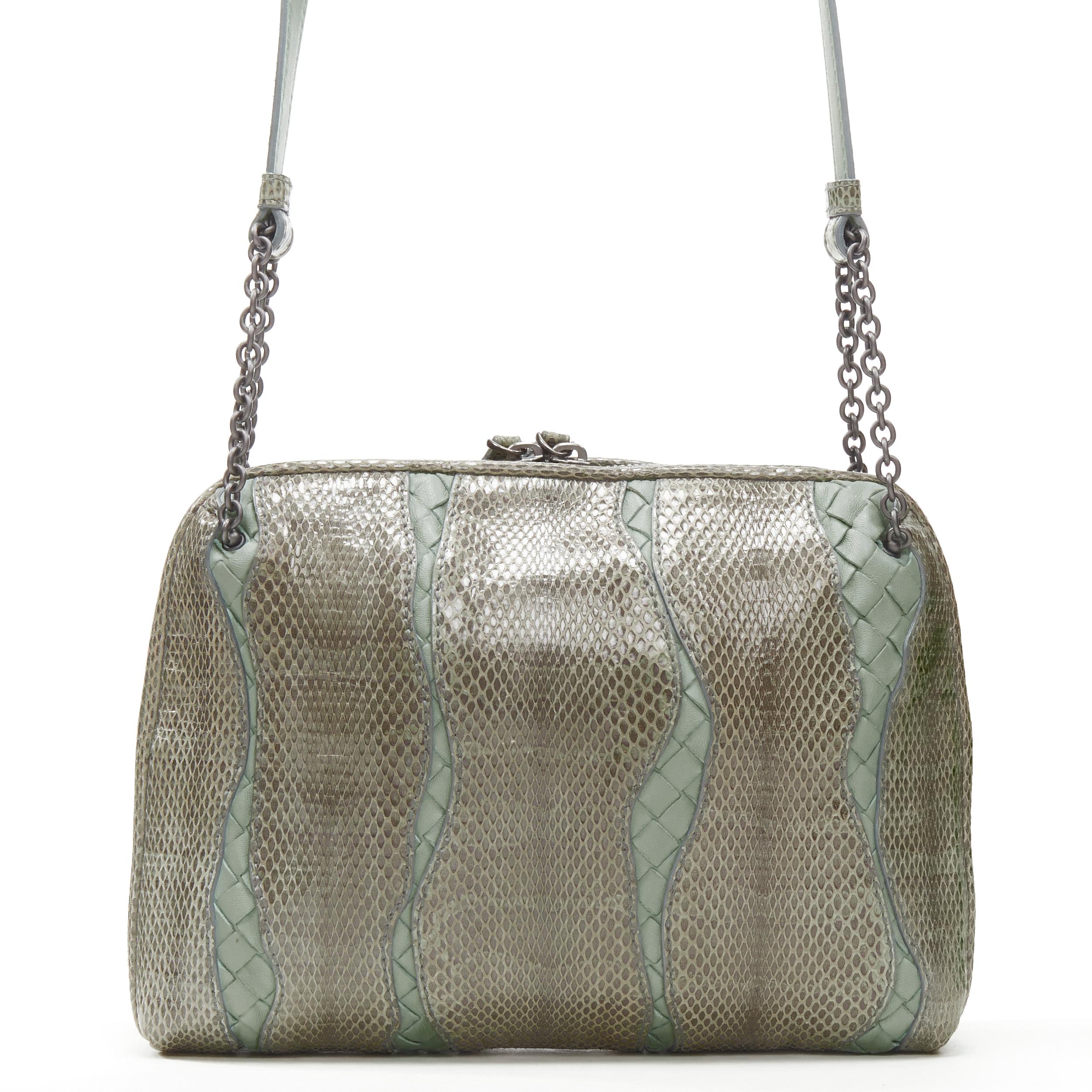 Women's BOTTEGA VENETA Ayers watersnake green Intrecciato woven top zip crossbody bag For Sale