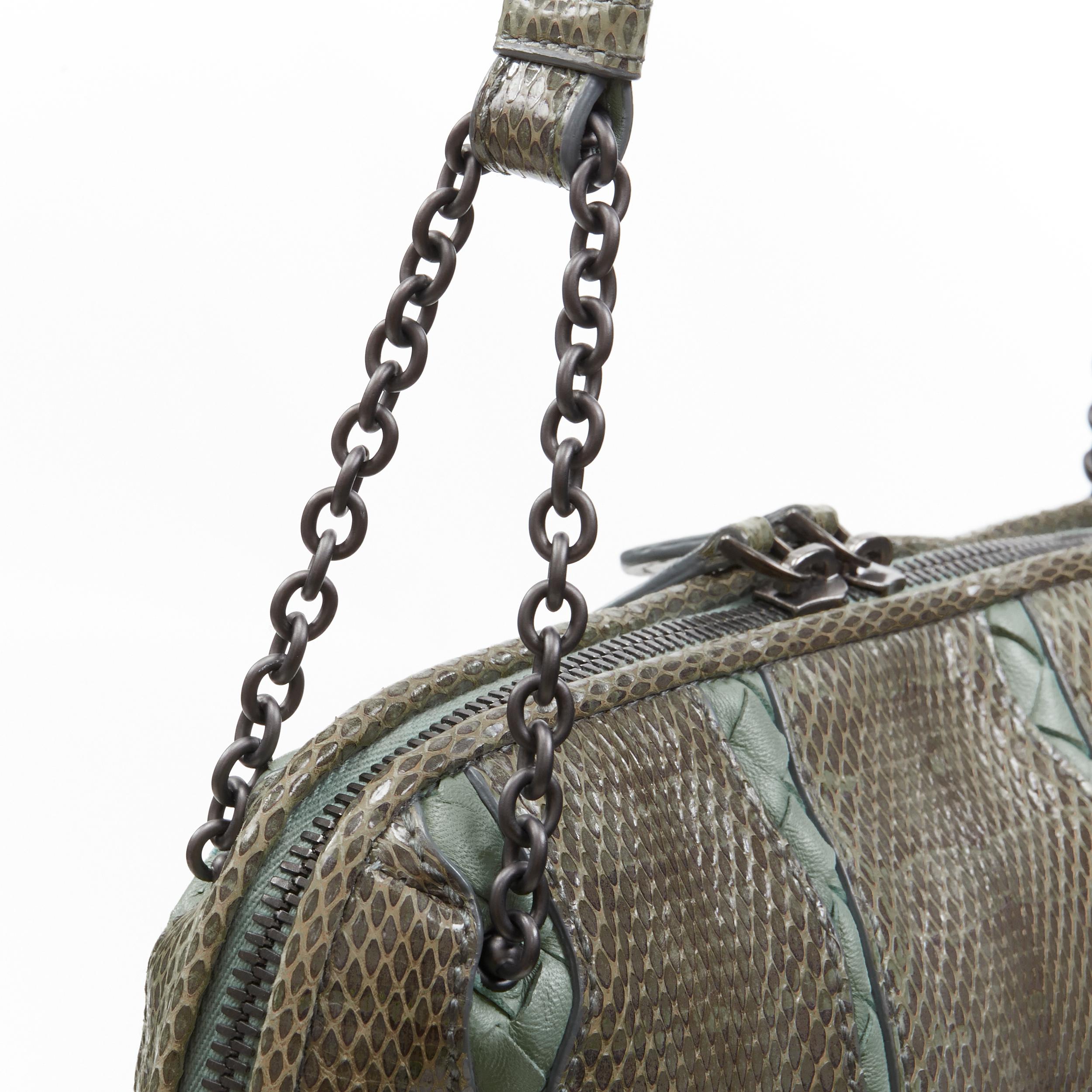 BOTTEGA VENETA Ayers watersnake green Intrecciato woven top zip crossbody bag For Sale 3